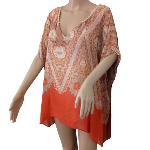 Maeve Anthropologie Silk Blouse L Nalina Handkerchief Kimono Flowy Bohemian Rust - Picture 6 of 16